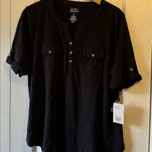 Croft & Barrow Black Textured V-Neck Top